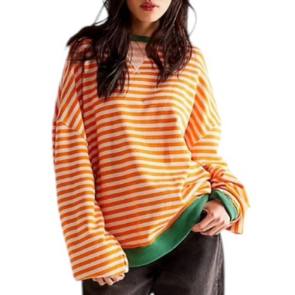 We The Free x Free People Classic Striped Oversized Crewneck Long Sleeve Shirt